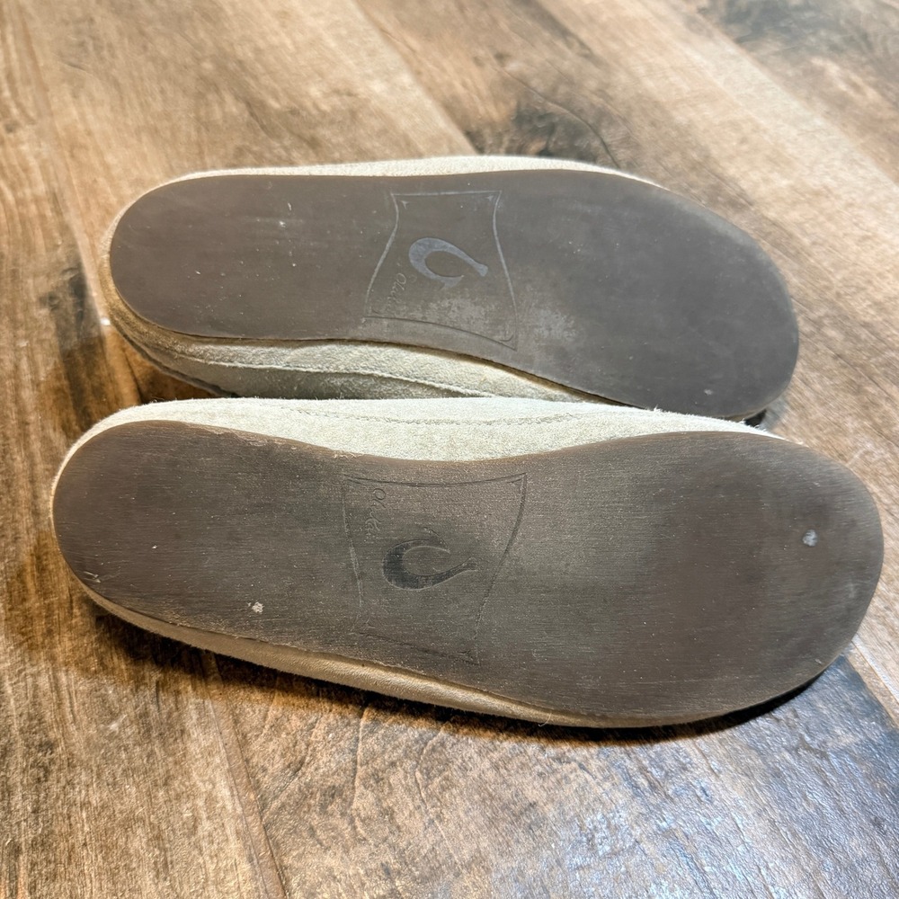 Olukai Women's Nohea Nubuck Leather Soft Shearling Slippers, Pale Gray, 9 - Picture 5 of 9